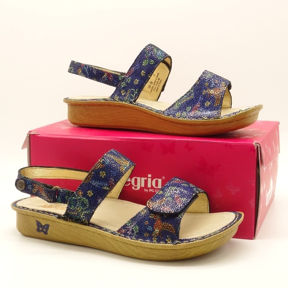 NWT ALEGRIA Verona Birdland Blue Leather Comfort Sandals Women's Sz 38 (8/8.5) - Picture 2 of 8